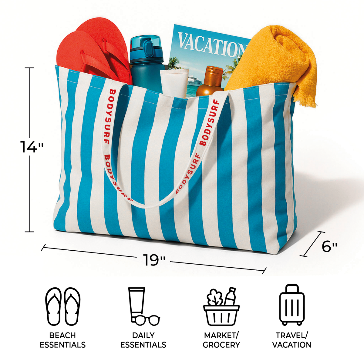 Organic Cotton Canvas Tote Bag with Aesthetic Striped Design