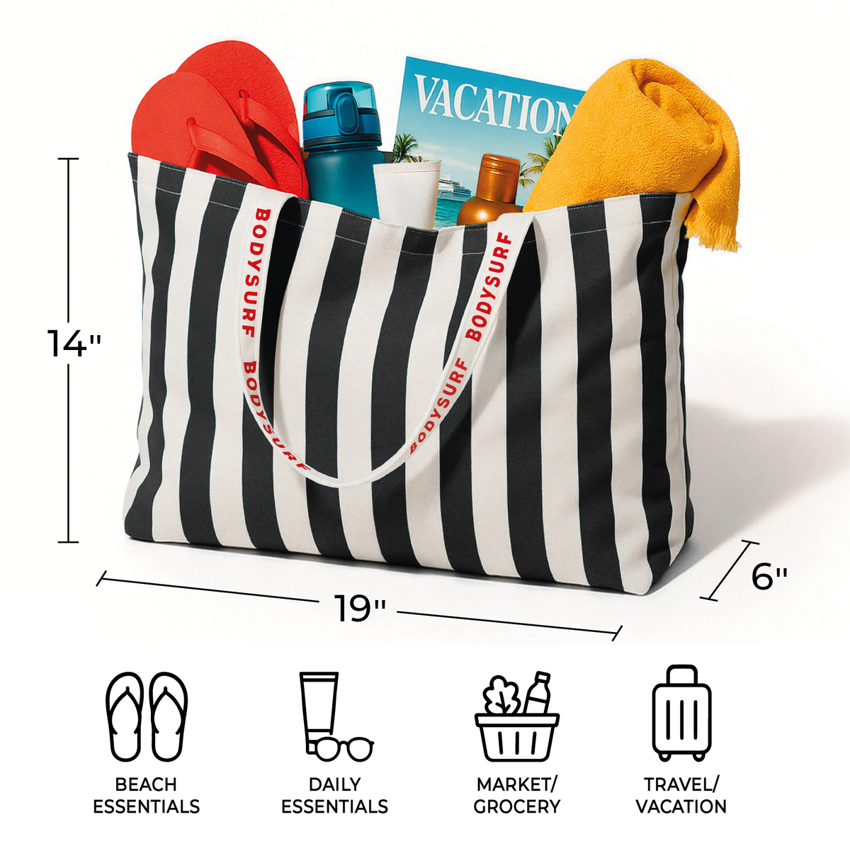 Organic Cotton Canvas Tote Bag with Aesthetic Striped Design