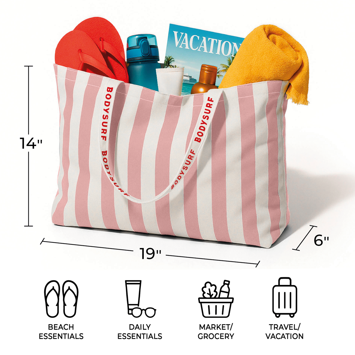 Organic Cotton Canvas Tote Bag with Aesthetic Striped Design