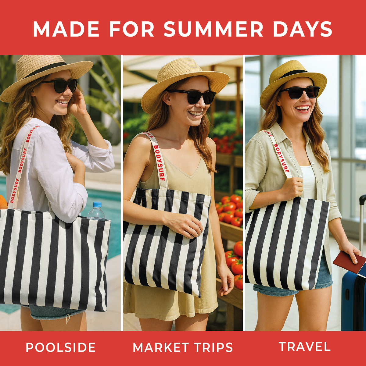 Organic Cotton Canvas Tote Bag with Aesthetic Striped Design